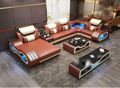 Ausgefallene Wohnlandschaft Ecksofa Polster eckgarnitur couchen sofas usb led